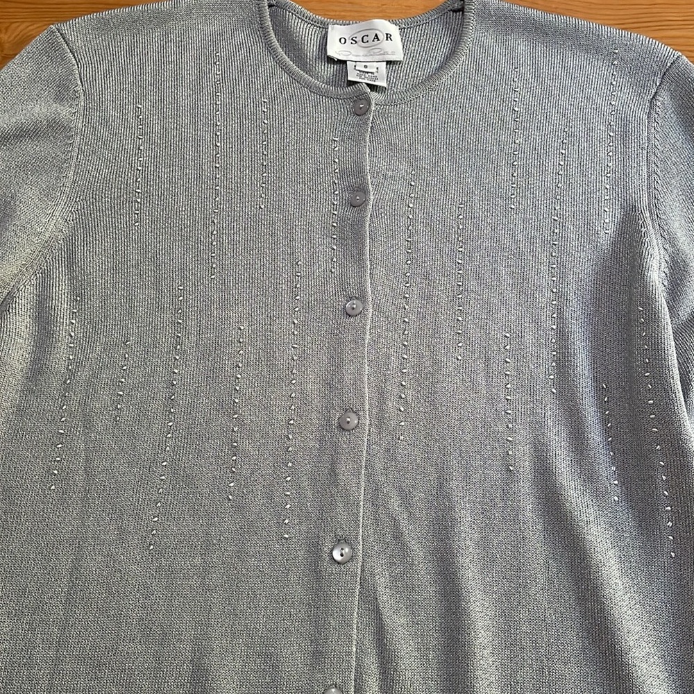 Oscar by Oscar de la Renta Cardigan, Silver Gray, Size S